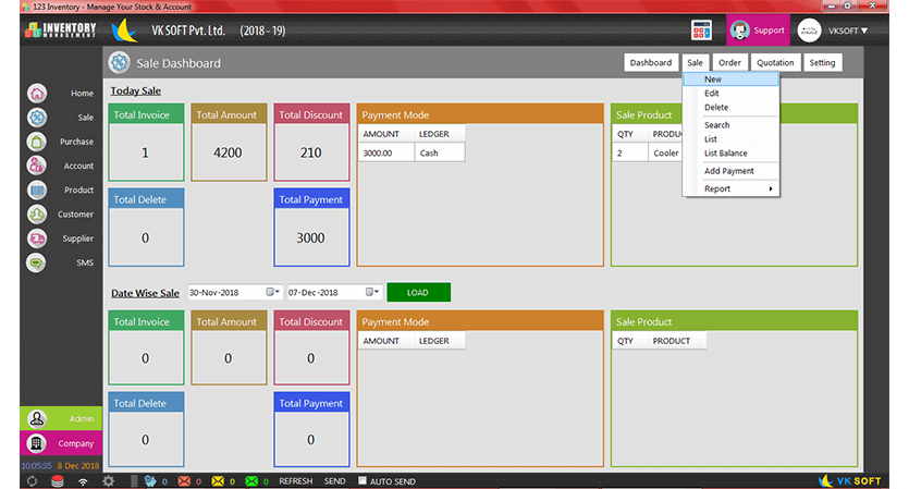 Sale Dashboard of Inventory and Billing Software