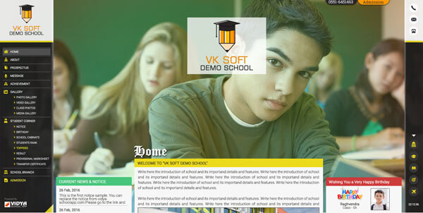 VIDYA School Website Template one with black theme