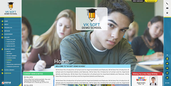 VIDYA School Website Template one with blue theme
