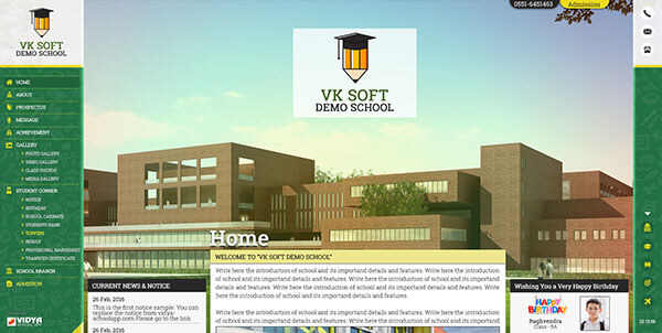 VIDYA School Website Template one with green theme
