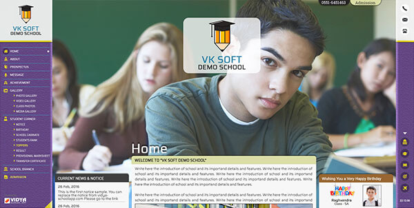 VIDYA School Website Template one with violet theme
