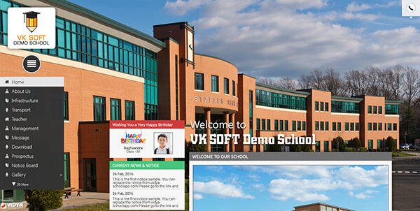 VIDYA School Website Template three with gray theme