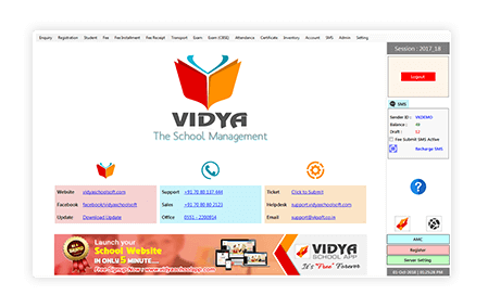 Sample Dashboard of VIDYA School Management Software